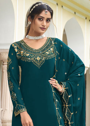 3 Pc Teal Semi Stitched Georgette Suit Set