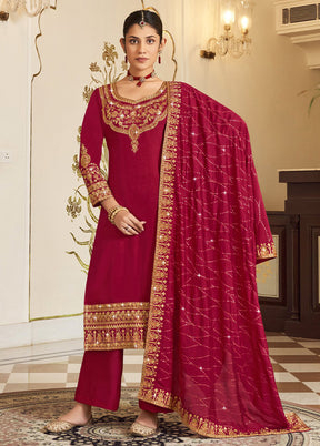 3 Pc Pink Pure Semi Stitched Silk Suit Set