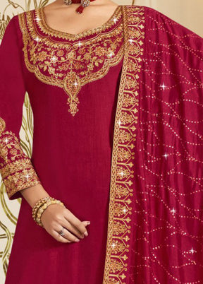 3 Pc Pink Pure Semi Stitched Silk Suit Set