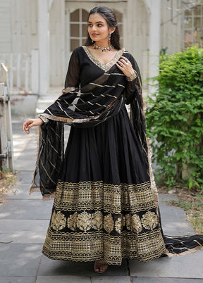 Black Readymade Silk Dupatta Indian Dress