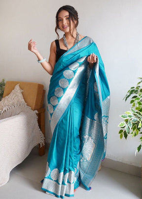 Blue Dupion Silk Saree With Blouse Piece