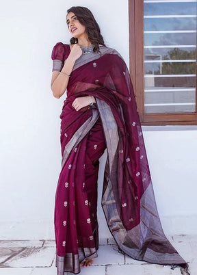 Wine Cotton Saree With Blouse Piece