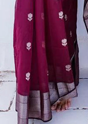 Wine Cotton Saree With Blouse Piece