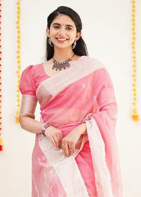 Pink Cotton Saree With Blouse Piece