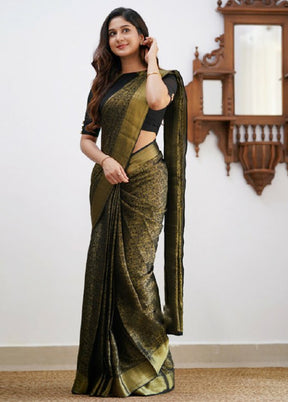 Black Banarasi Silk Saree With Blouse Piece