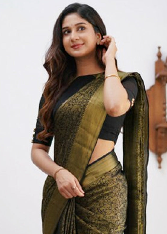 Black Banarasi Silk Saree With Blouse Piece