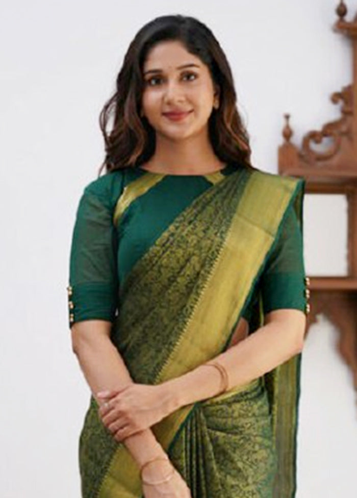 Green Banarasi Silk Saree With Blouse Piece