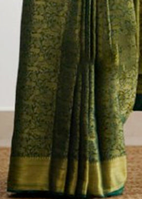 Green Banarasi Silk Saree With Blouse Piece