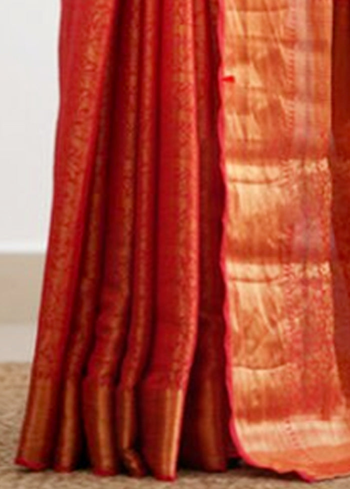 Red Banarasi Silk Saree With Blouse Piece