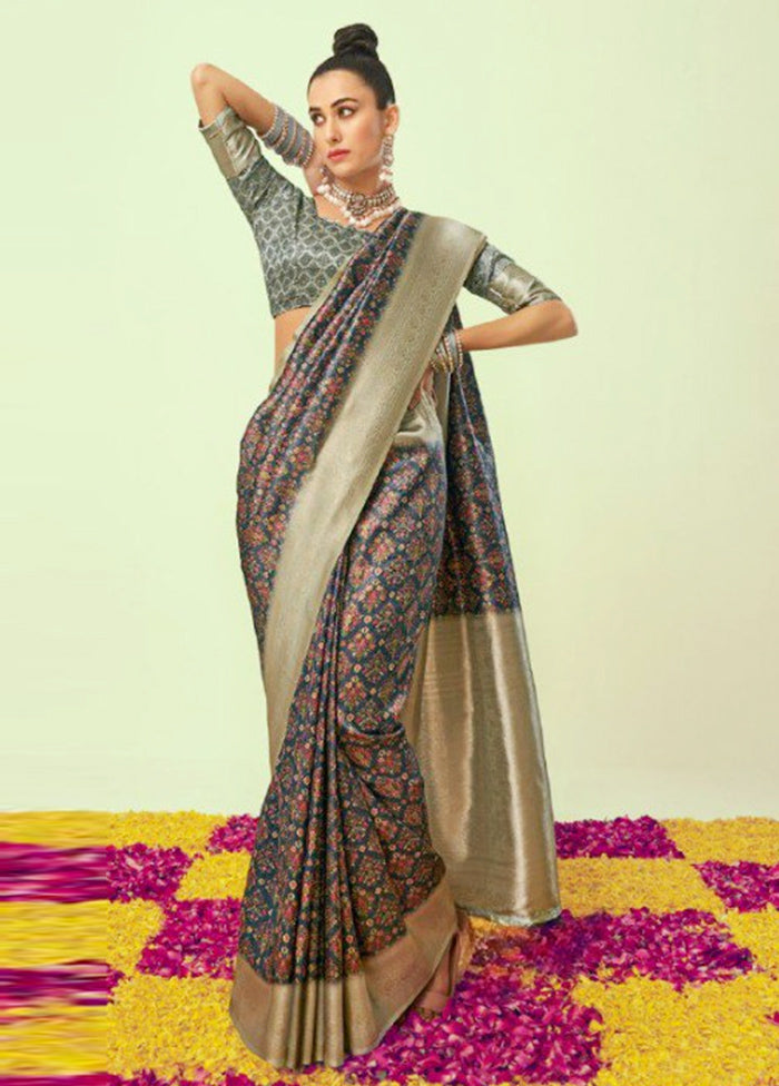 Multicolor Banarasi Silk Saree With Blouse Piece