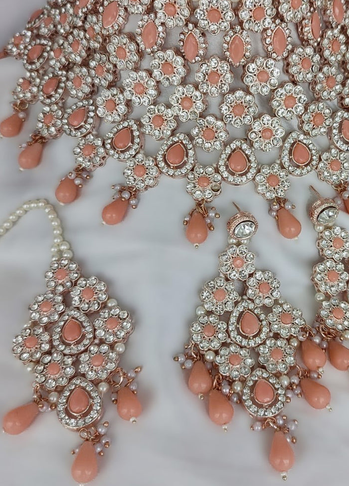 Peach Indian Jewelry Set Peach Alloy Jewellery Set