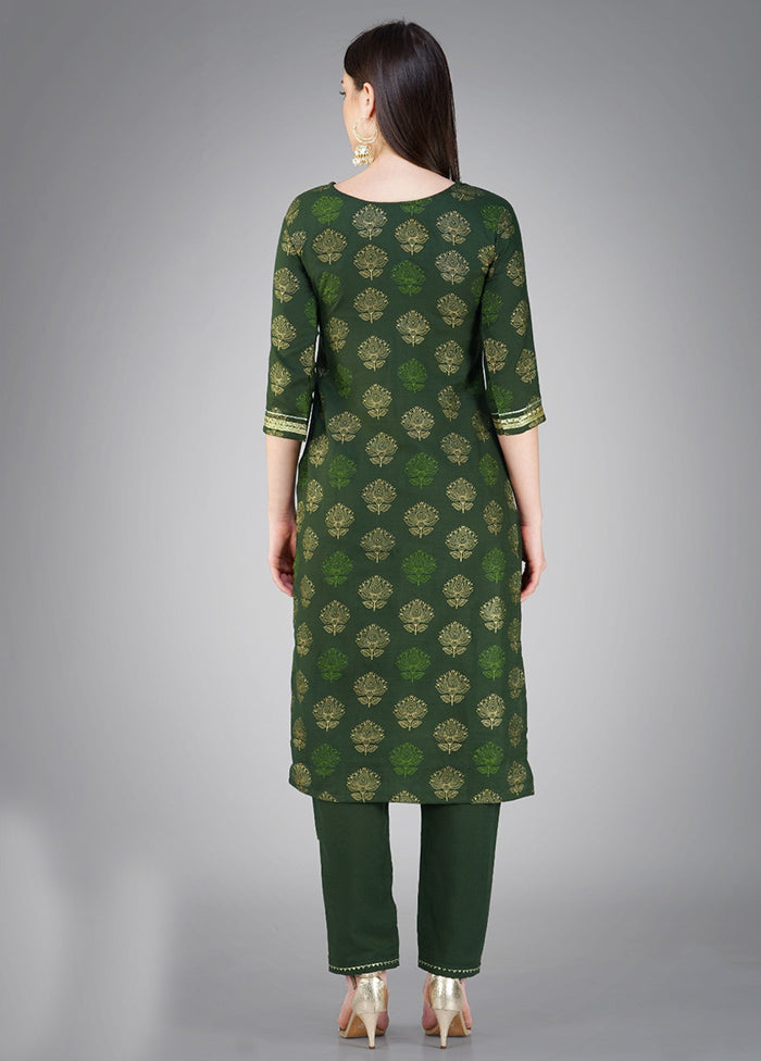 3 Pc Dark Green Readymade Cotton Suit Set