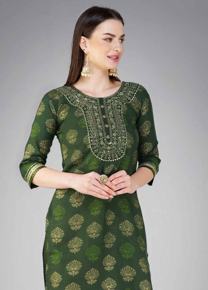 3 Pc Dark Green Readymade Cotton Suit Set