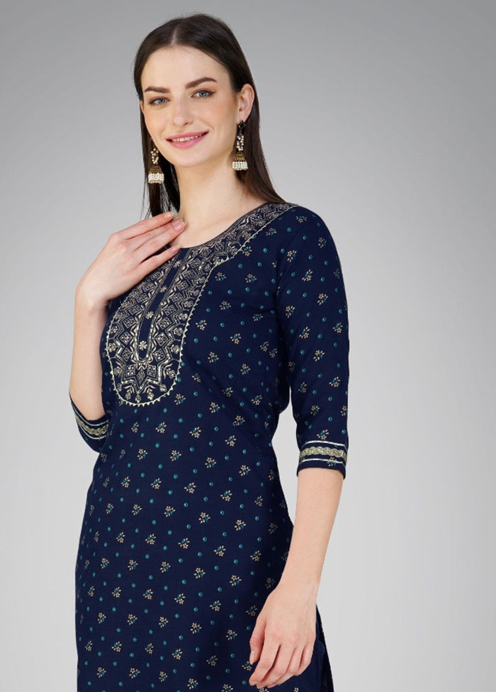 3 Pc Navy Blue Readymade Cotton Suit Set