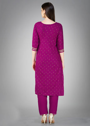 3 Pc Purple Readymade Cotton Suit Set