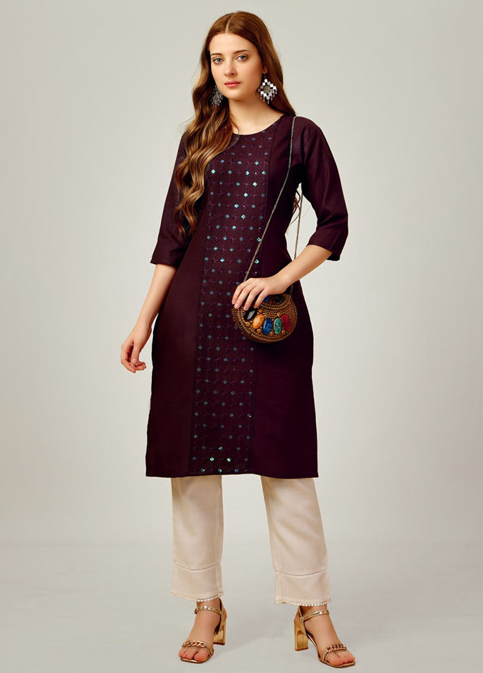 2 Pc Dark Purple Readymade Cotton Kurti Set