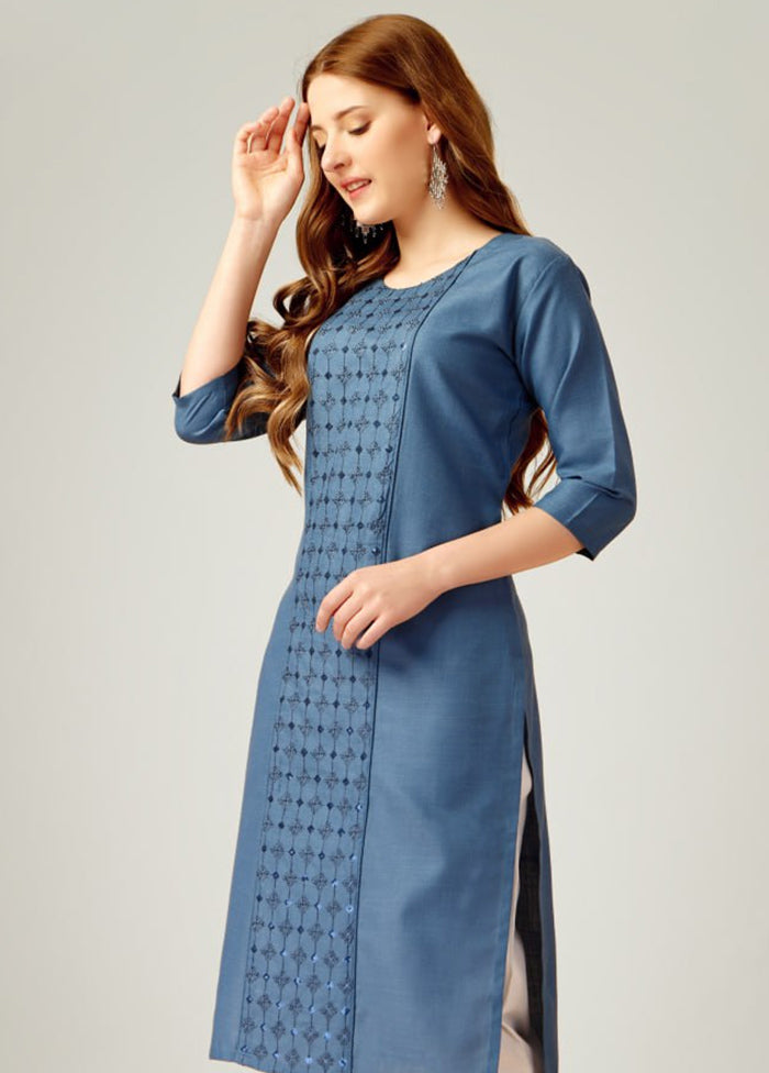 2 Pc Blue Readymade Cotton Kurti Set