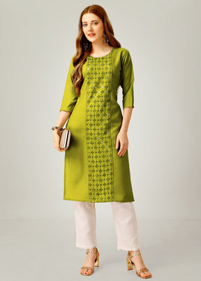 2 Pc Parrot Green Readymade Cotton Kurti Set