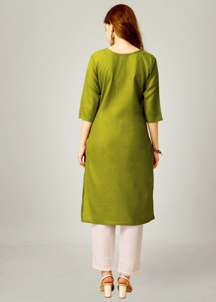 2 Pc Parrot Green Readymade Cotton Kurti Set