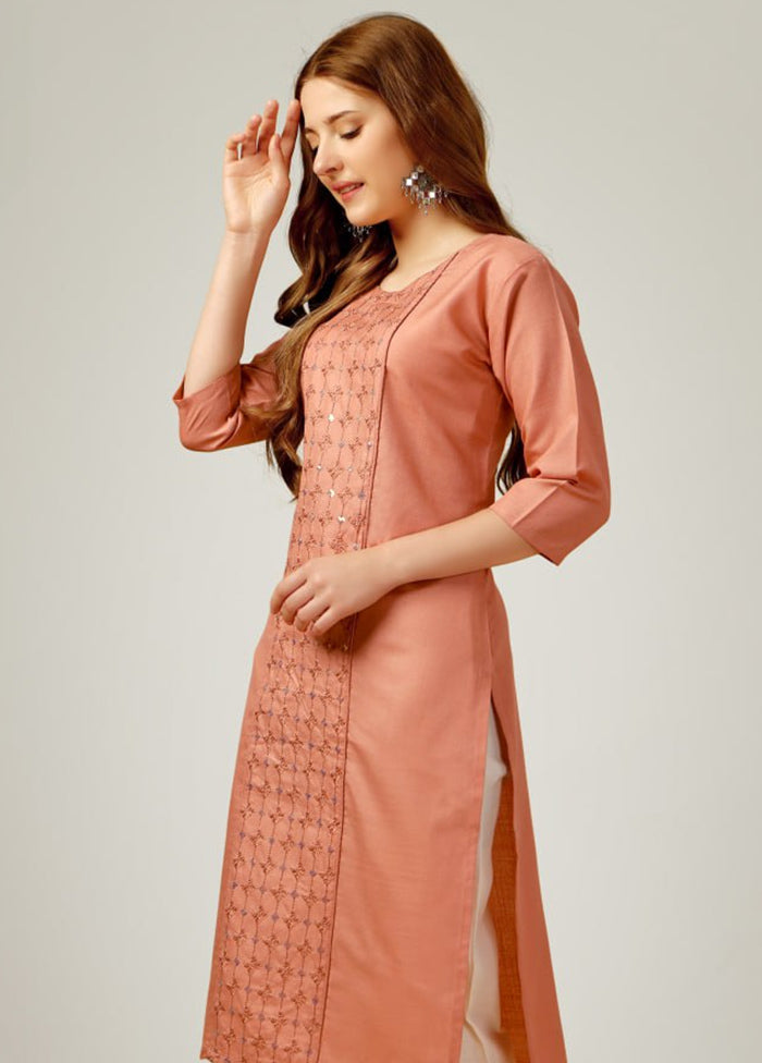 2 Pc Peach Readymade Cotton Kurti Set