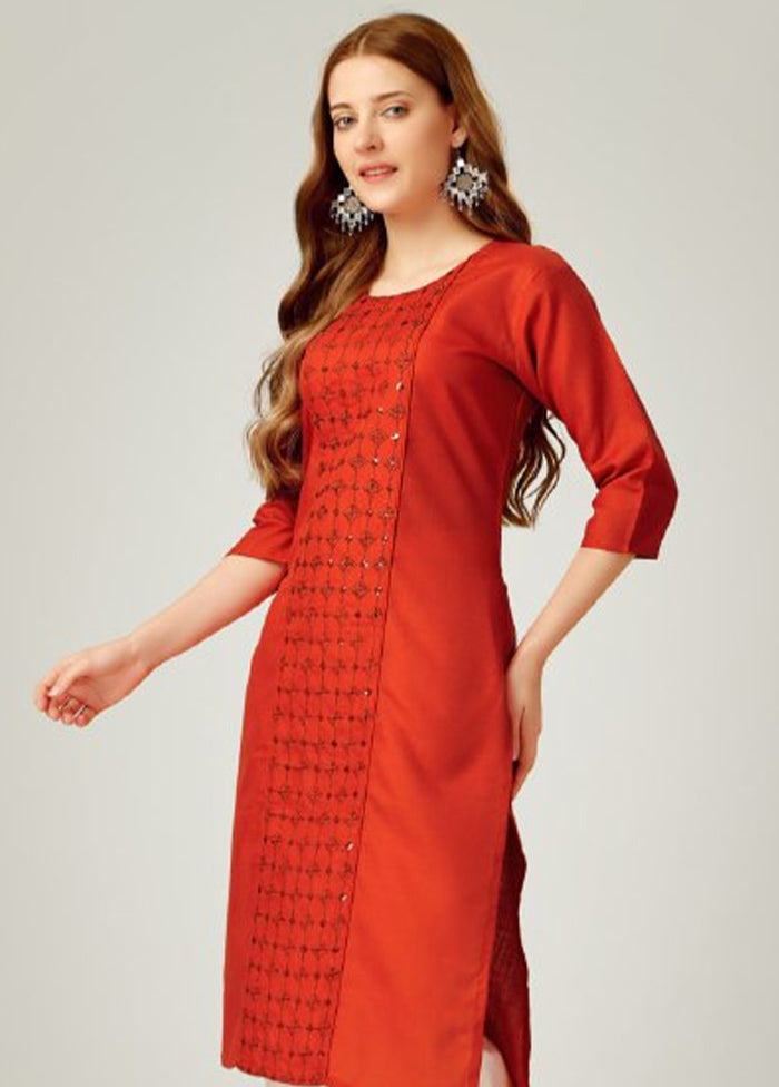 2 Pc Rust Readymade Cotton Kurti Set