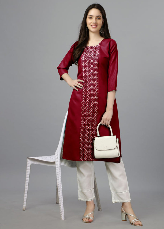 Maroon Readymade Cotton Kurti