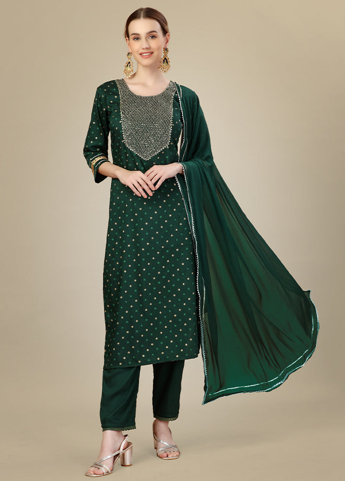 3 Pc Dark Green Readymade Silk Suit Set