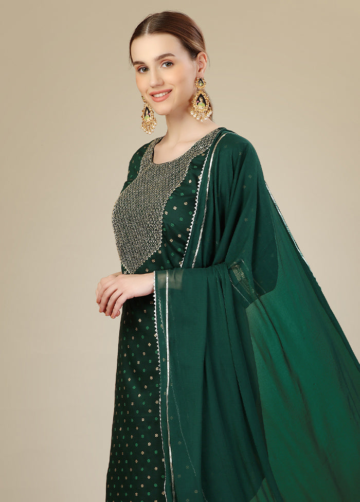 3 Pc Dark Green Readymade Silk Suit Set