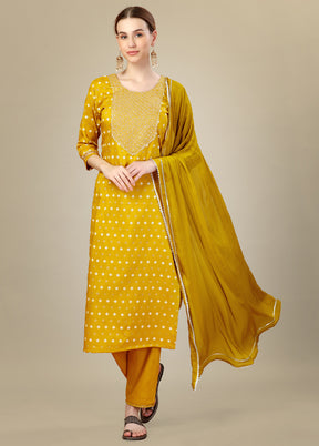 3 Pc Mustard Readymade Silk Suit Set