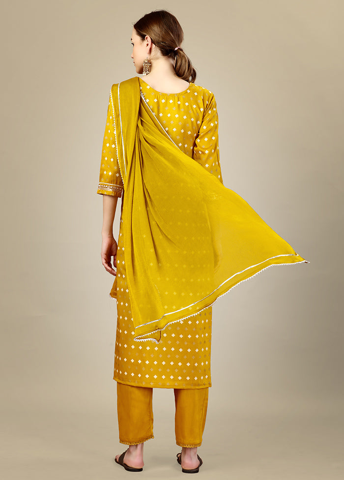 3 Pc Mustard Readymade Silk Suit Set