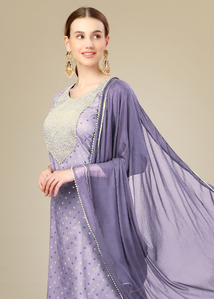 3 Pc Lavender Readymade Silk Suit Set