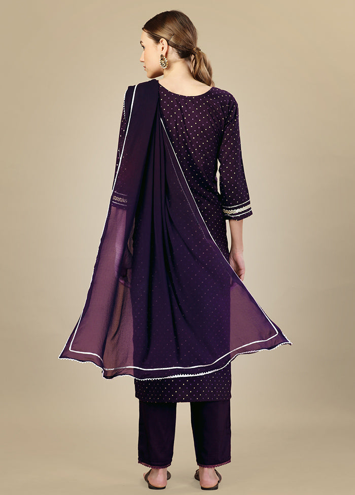 3 Pc Purple Readymade Silk Suit Set