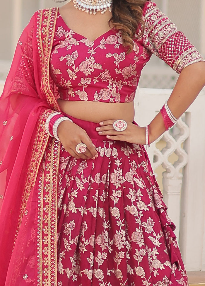 3 Pc Pink Viscose Semi Stitched Lehenga Set