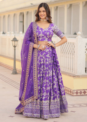 3 Pc Purple Viscose Semi Stitched Lehenga Set