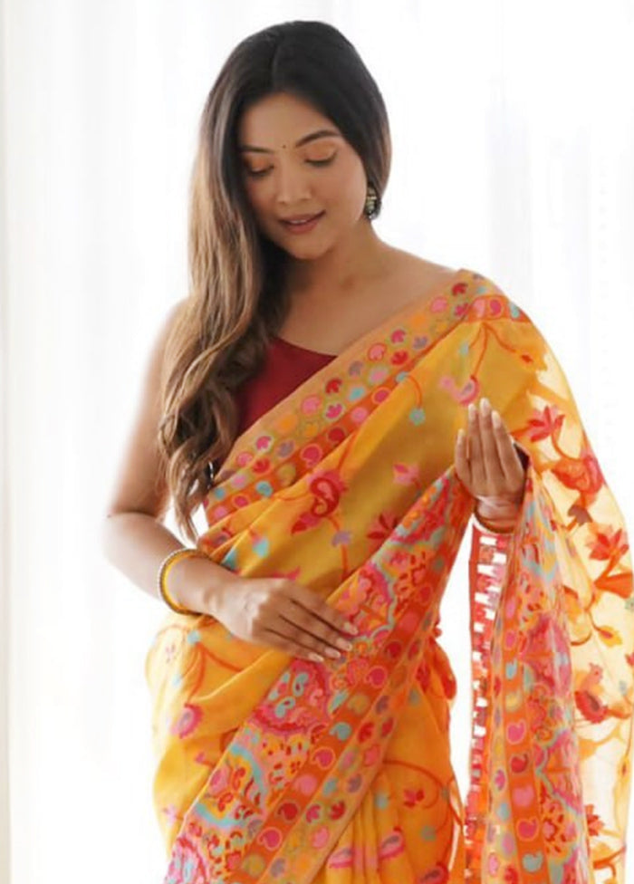 Mustard Banarasi Silk Saree With Blouse Piece