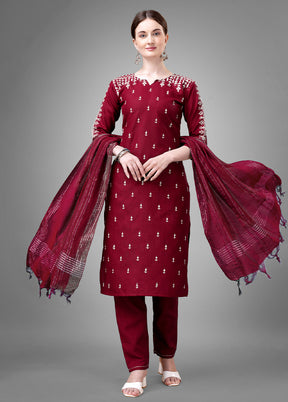 3 Pc Maroon Readymade Cotton Suit Set