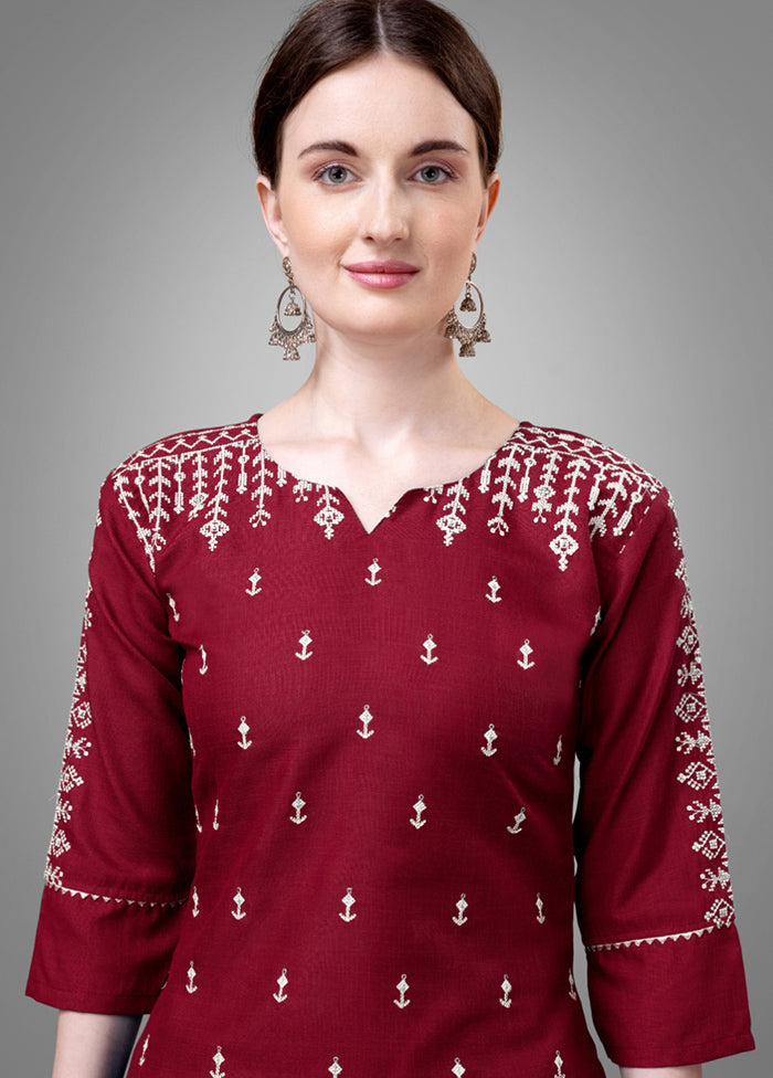 3 Pc Maroon Readymade Cotton Suit Set