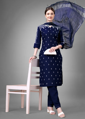 3 Pc Navy Blue Readymade Cotton Suit Set