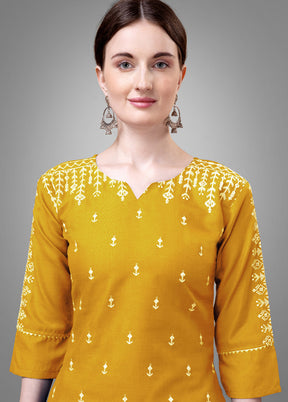 3 Pc Yellow Readymade Cotton Suit Set