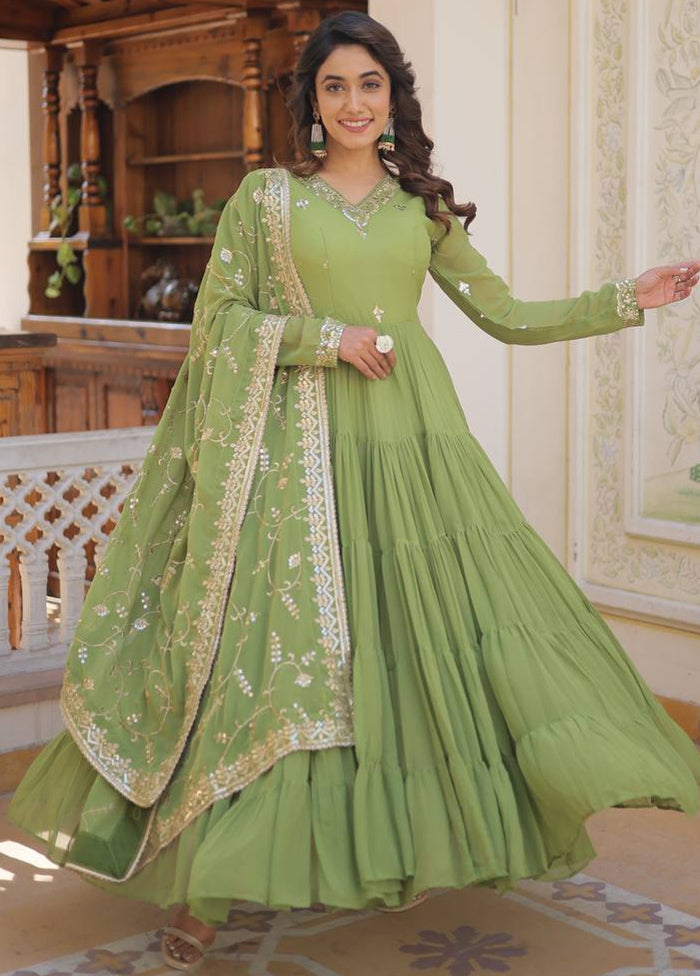 Pista Green Readymade Georgette Dupatta Indian Dress