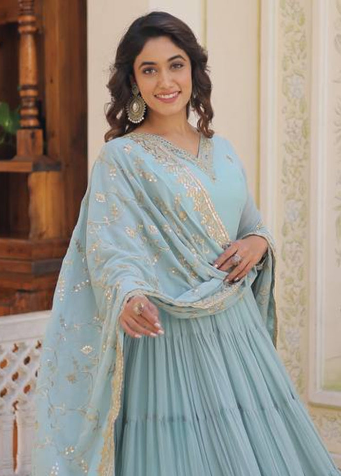 Sky Blue Readymade Georgette Dupatta Indian Dress