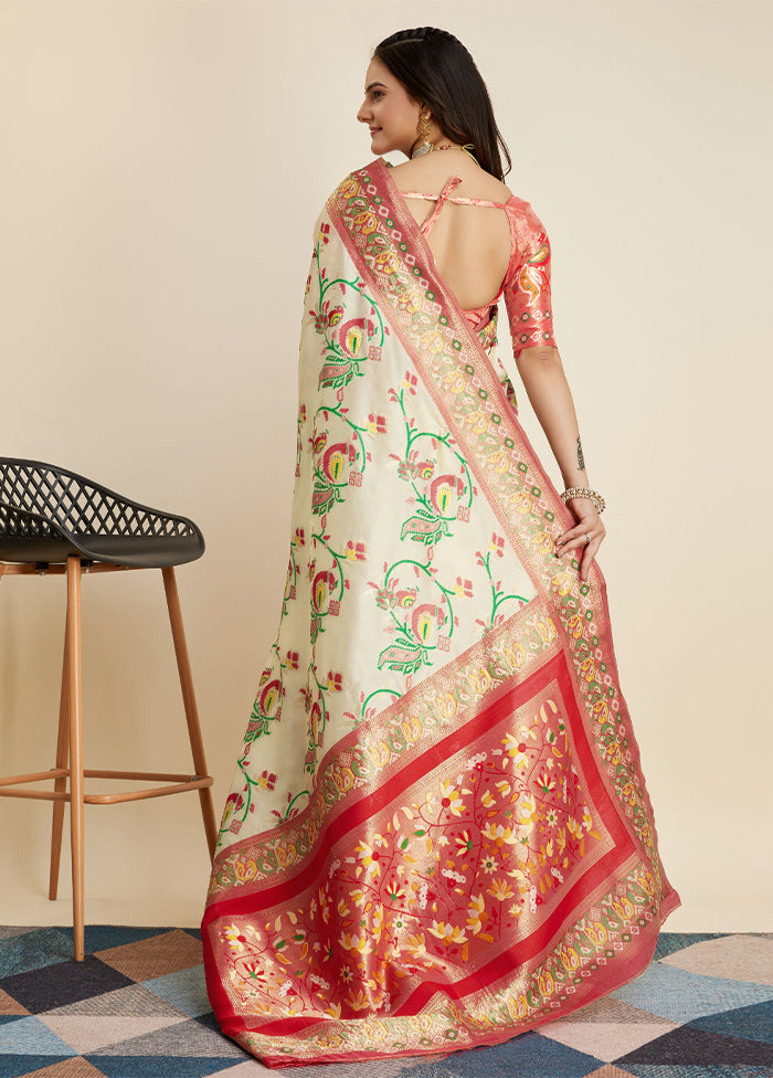 Cream Banarasi Silk Saree With Blouse Piece