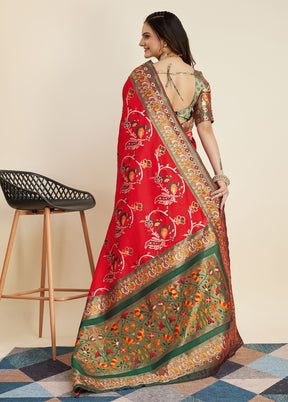 Red Banarasi Silk Saree With Blouse Piece