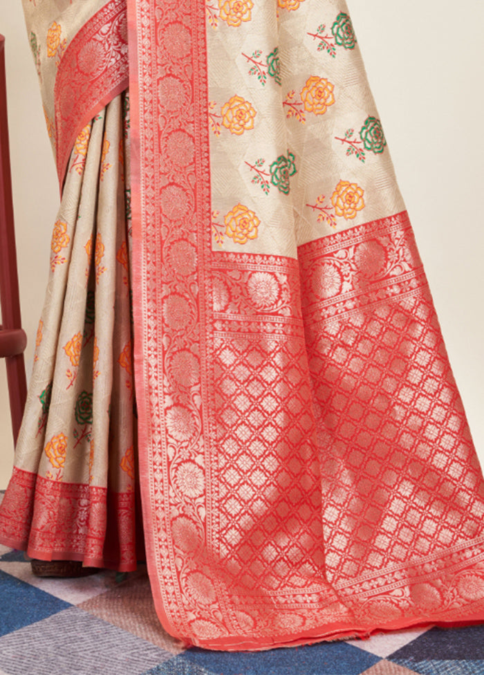 Grey Banarasi Silk Saree With Blouse Piece