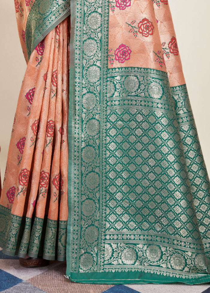 Peach Banarasi Silk Saree With Blouse Piece