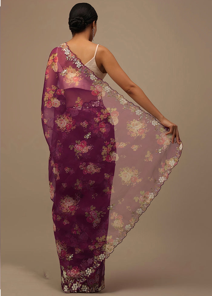 Purple Organza Saree With Blouse Piece