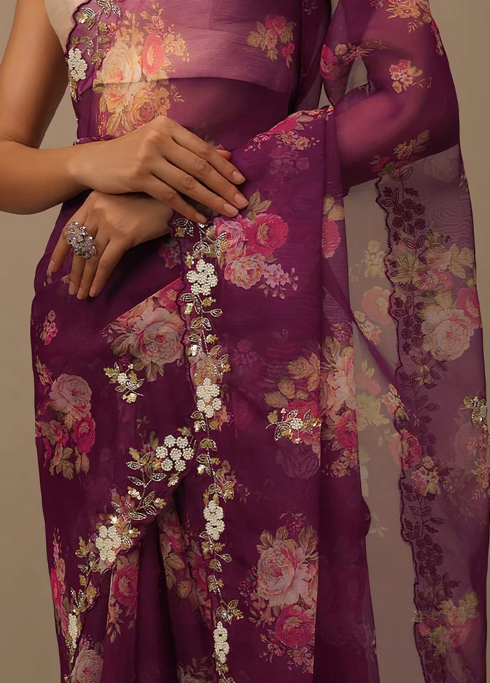 Purple Organza Saree With Blouse Piece