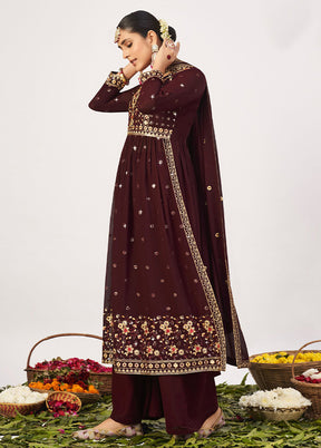 3 Pc Coffee Semi Stitched Georgette Suit Set