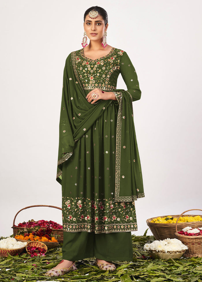 3 Pc Mehendi Semi Stitched Georgette Suit Set