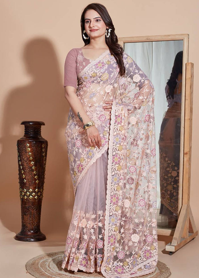 Mauve Net Saree With Blouse Piece